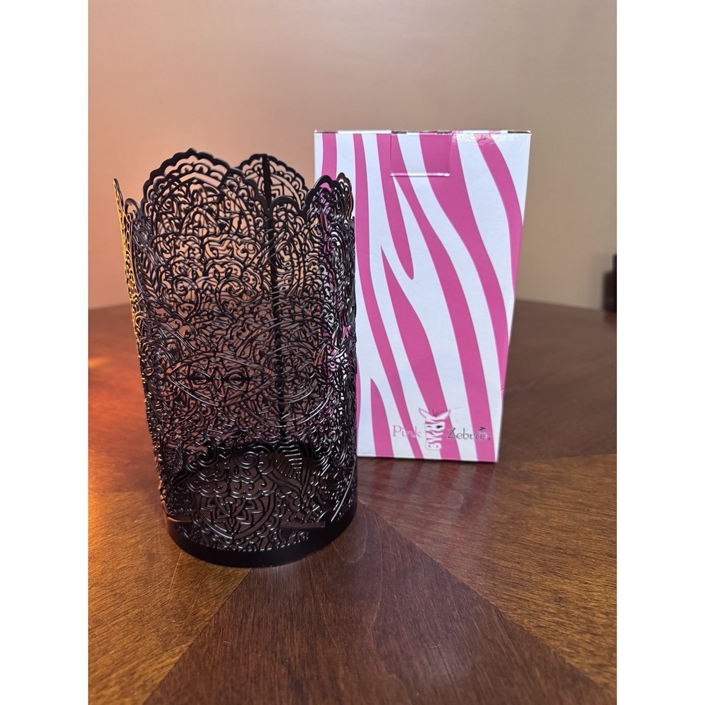 Pink Zebra Henna Accent Shade 4010182 Black Metal Filigree Warmer Shade NIB